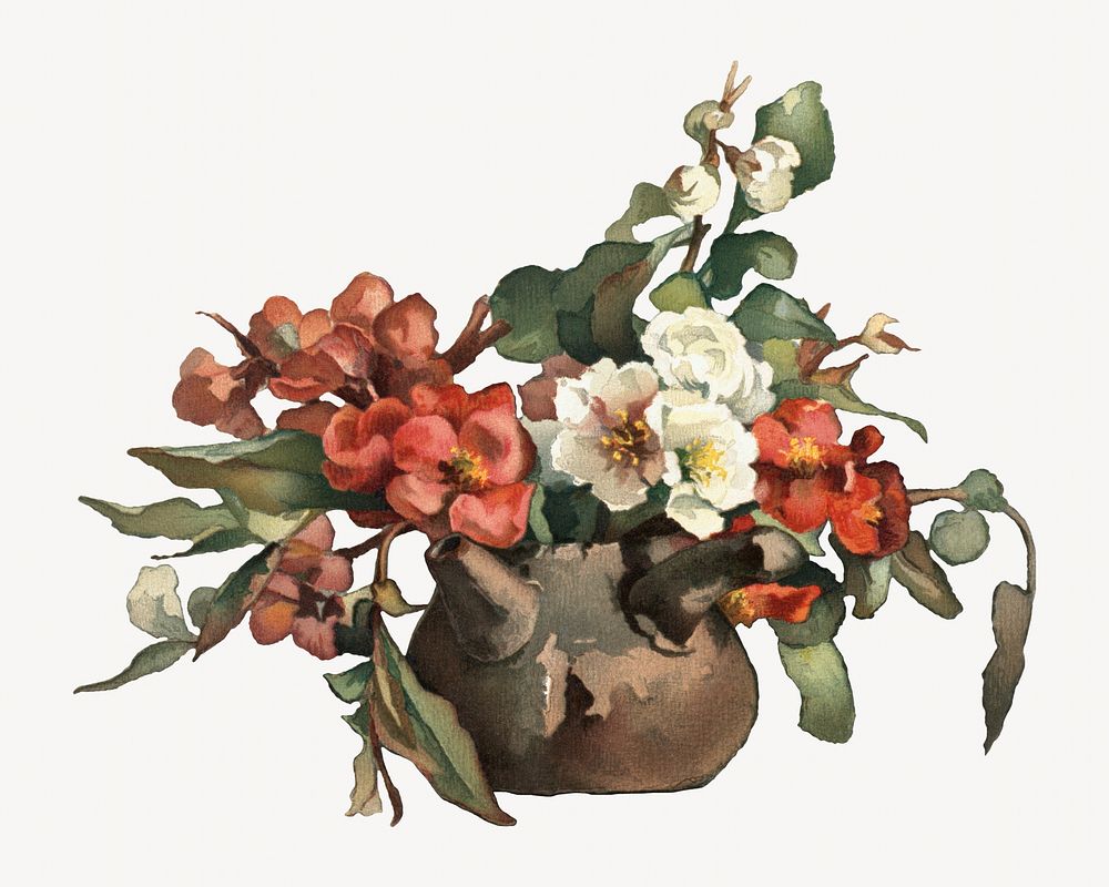Vintage flower vase illustration by Annie C. Nowell. Remixed by rawpixel.