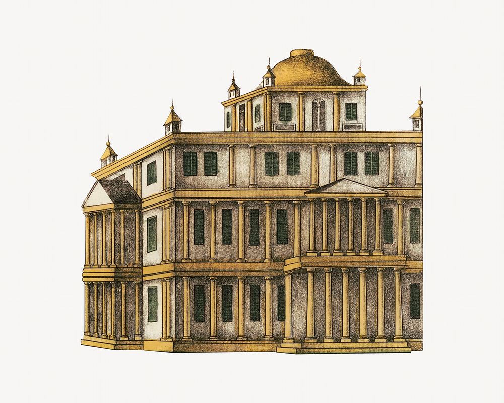 Vintage building, architecture illustration. Remixed by rawpixel.