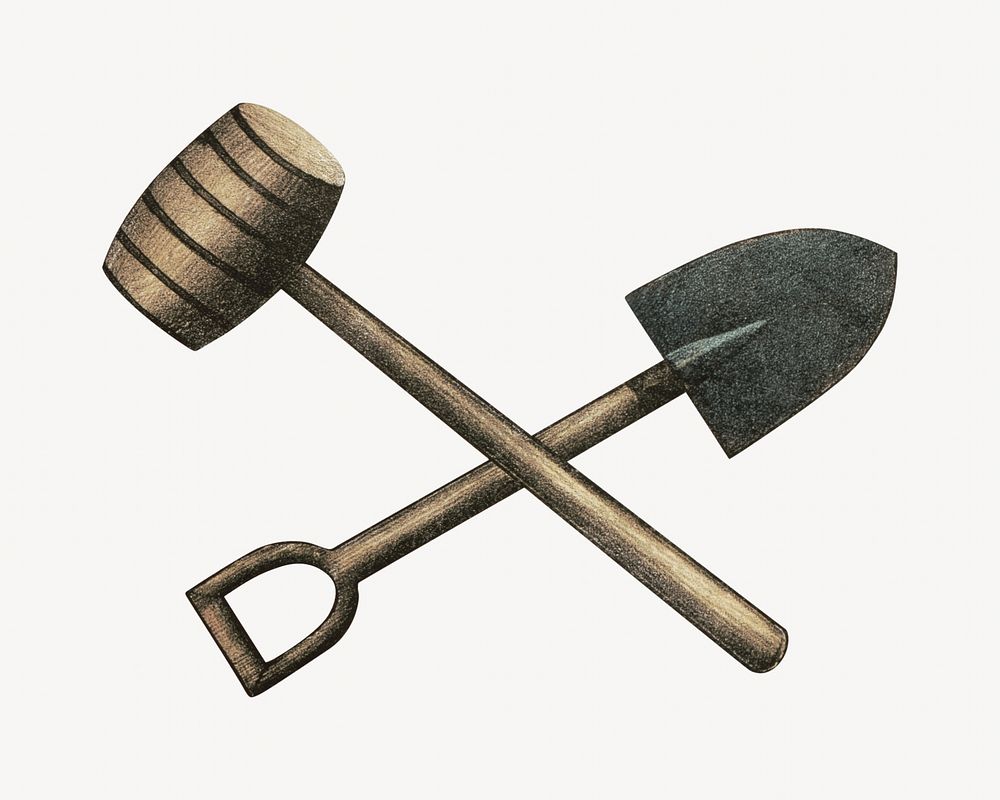Crossed shovel and hammer illustration. Remixed by rawpixel.