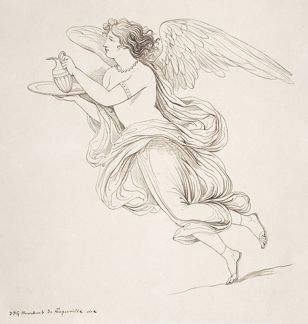 An Angel Holding a Carafe on a Plate, by David-Pierre Giottino Humbert de Superville. Original public domain image from The…