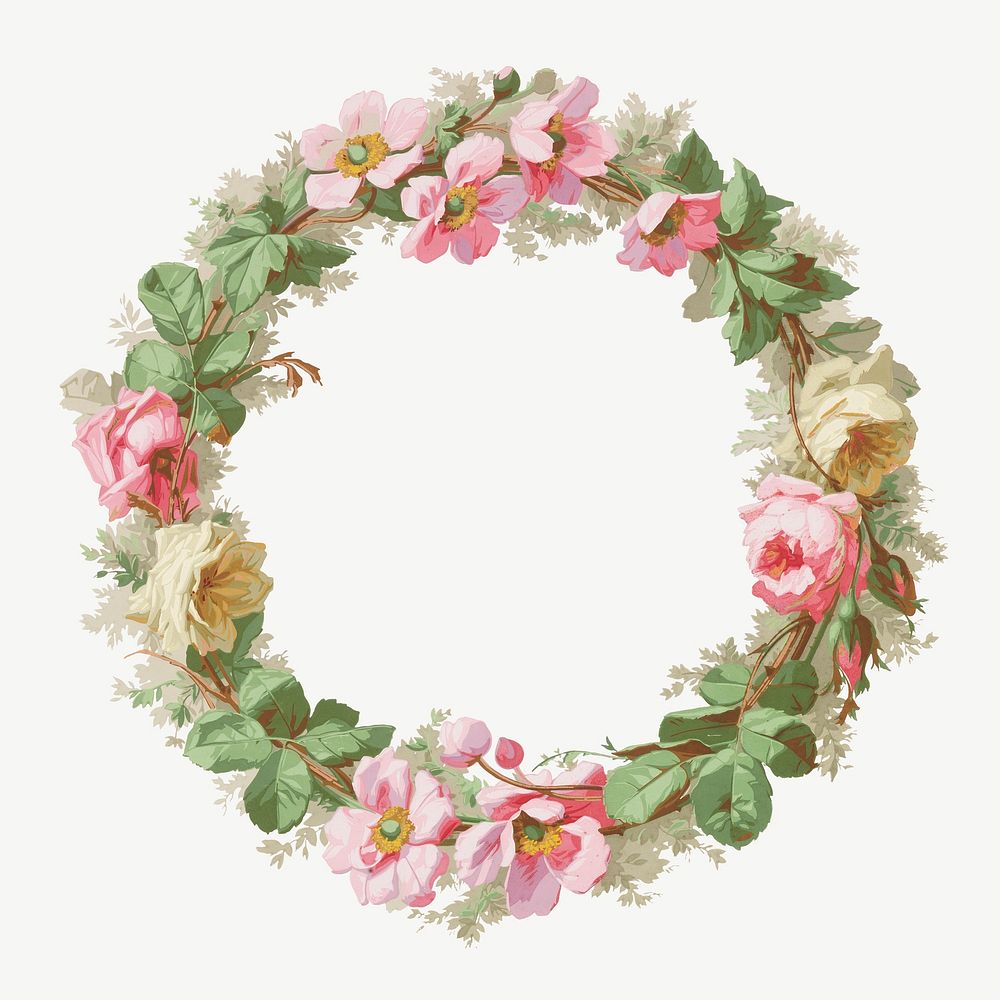 Flower wreath frame, vintage botanical illustration psd. Remixed by rawpixel.