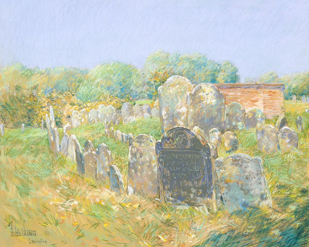 Colonial Graveyard at Lexington (1891) by Childe Hassam. Original public domain image from The Smithsonian Institution.…