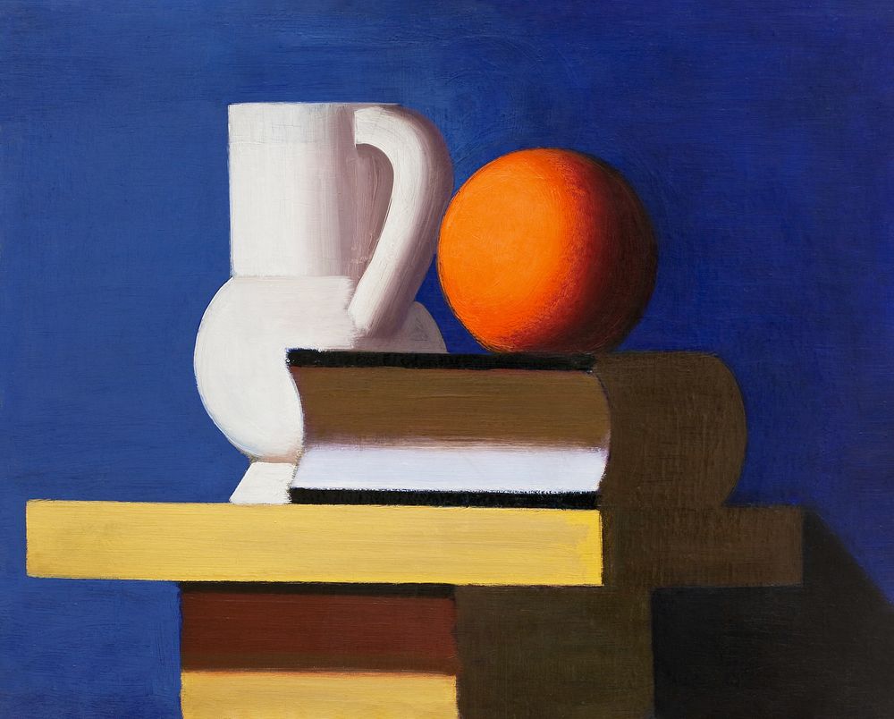 Arrangement with white jug, orange and book (1932&ndash;1933) by Vilhelm Lundstrom. Original public domain image from State…