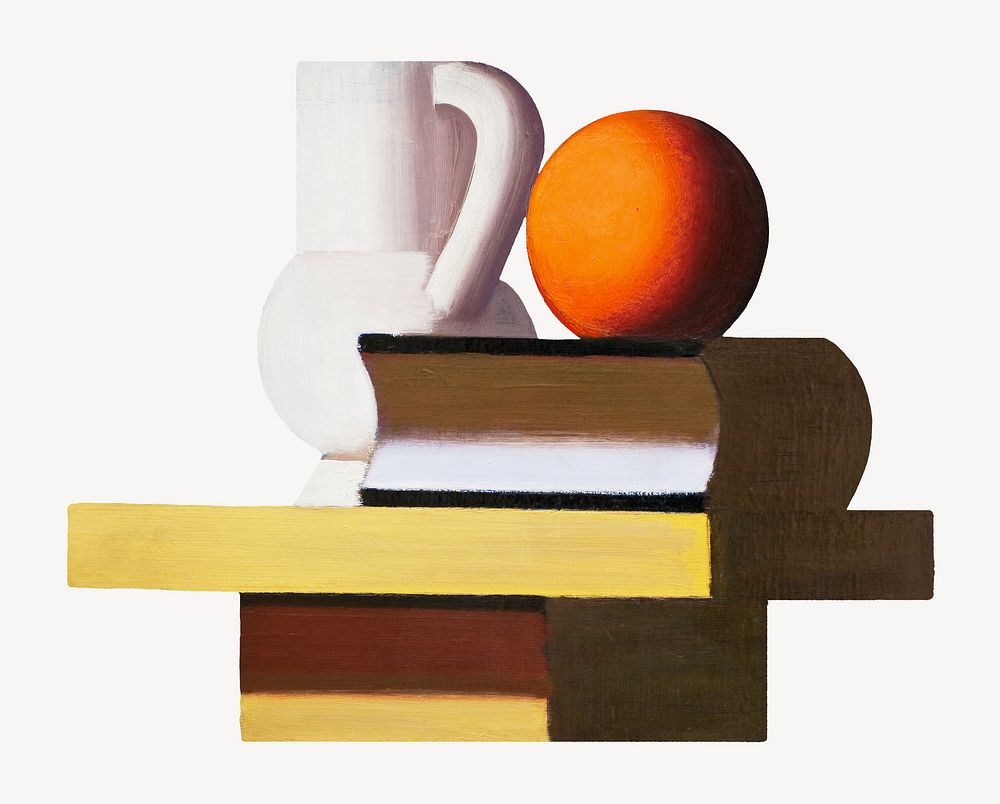 Arrangement with white jug, orange and book, still life by Vilhelm Lundstrom. Remixed by rawpixel.