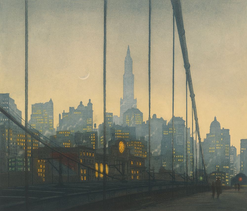 New York - Brooklyn bridge (1927) by Franti&scaron;ek Tav&iacute;k &Scaron;imon. Original public domain image from Web…