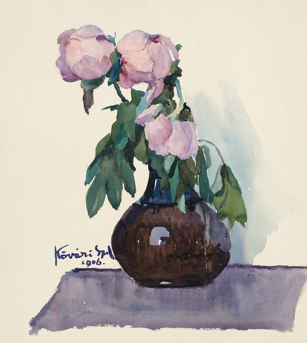 Vase with peonies (1906) by Kon&scaron;tant&iacute;n K&ouml;v&aacute;ri-Kačmarik. Original public domain image from Web…