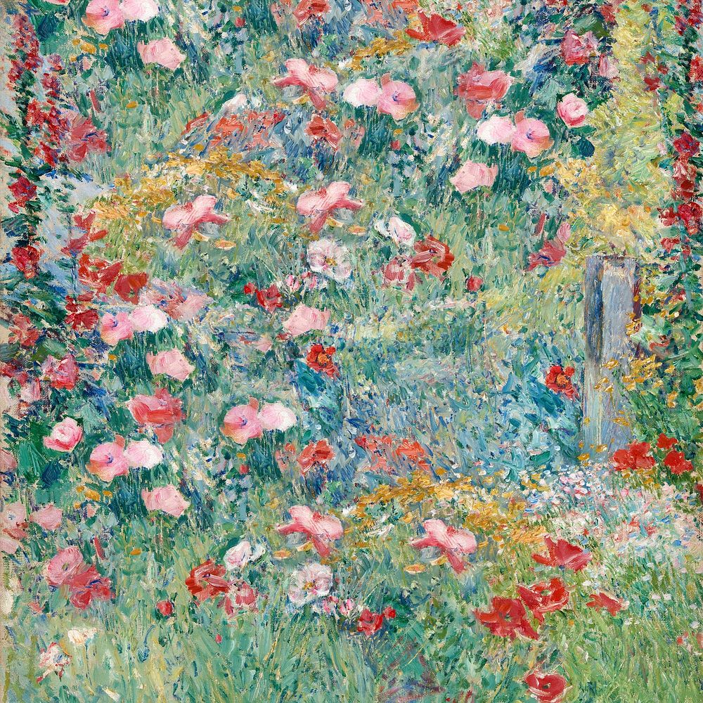 Flower field background by Childe Hassam. Remixed by rawpixel. 