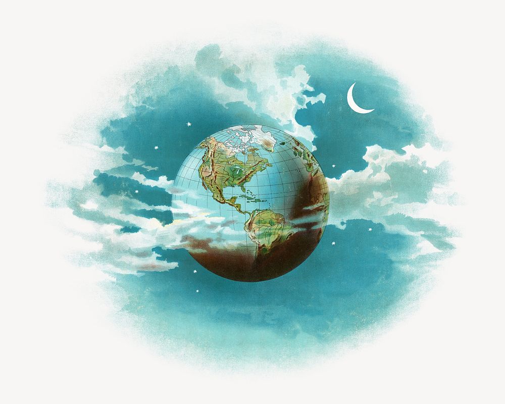 Vintage globe ball at night illustration. Remixed by rawpixel. 