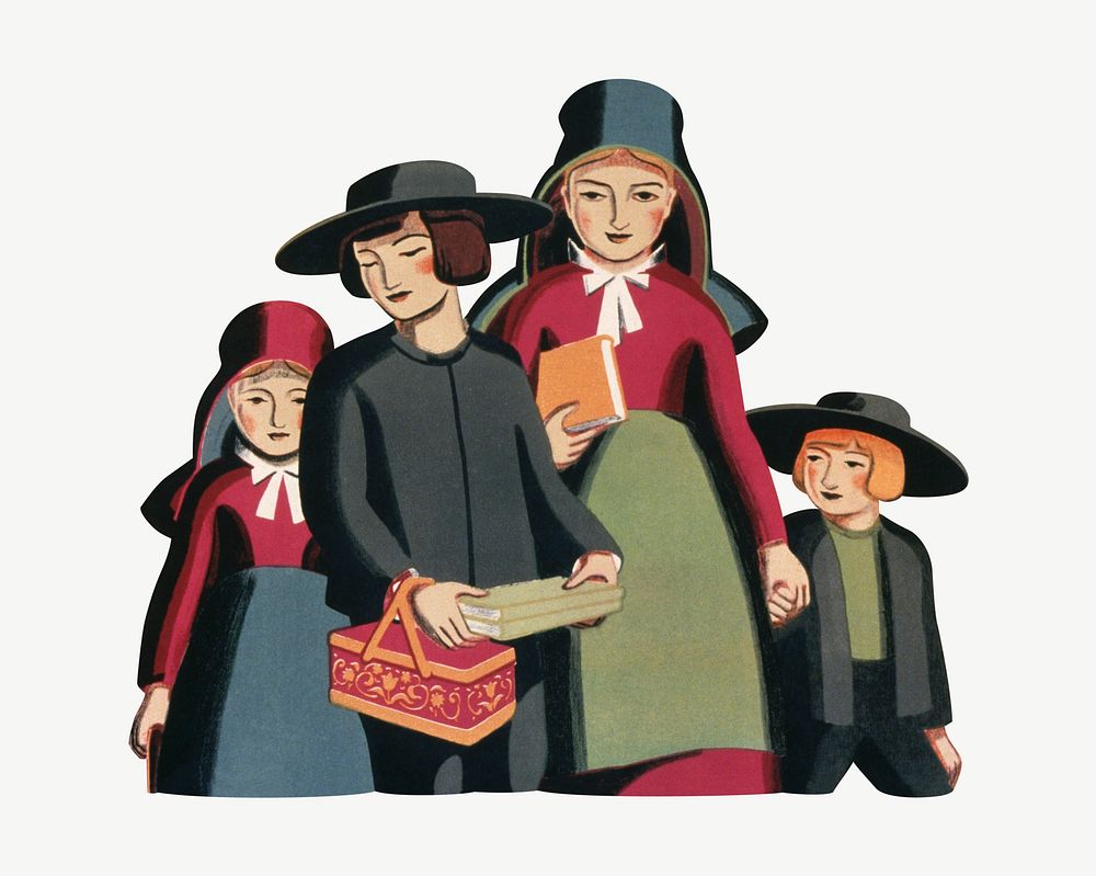 Pilgrim family chromolithograph art psd. Remixed by rawpixel. 