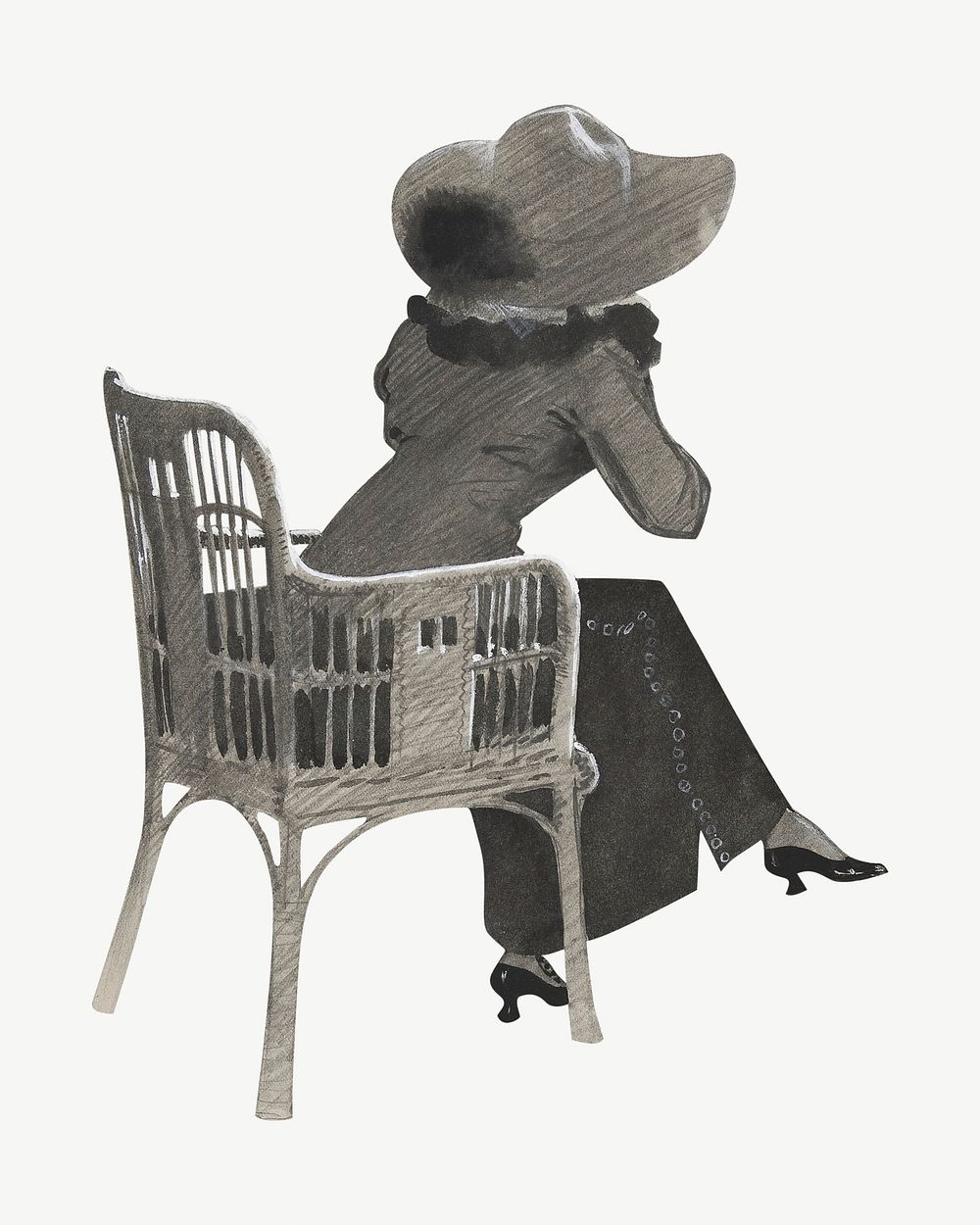 Vintage woman sitting on armchair illustration psd. Remixed by rawpixel. 