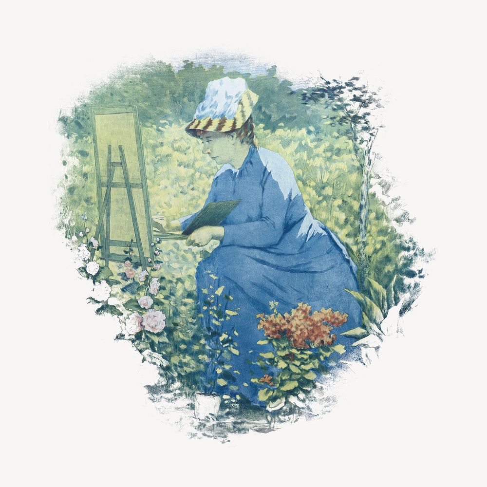Vintage woman painting in garden. Remixed by rawpixel. 