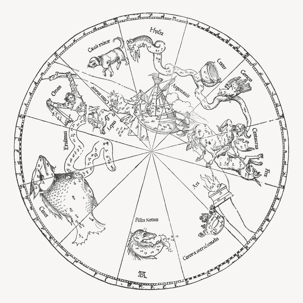 Vintage celestial map, southern hemisphere illustration. Remixed by rawpixel. 