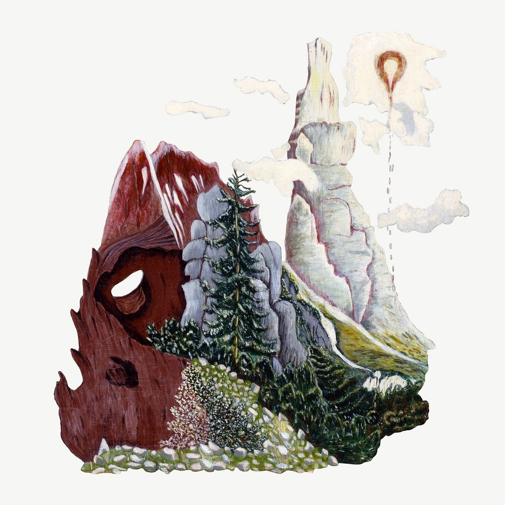 Vintage fantasy landscape illustration psd. Remixed by rawpixel. 