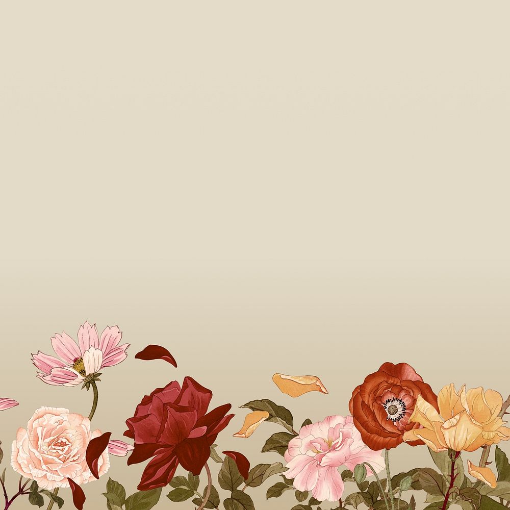 Vintage flower border background,  floral design. Remixed by rawpixel.