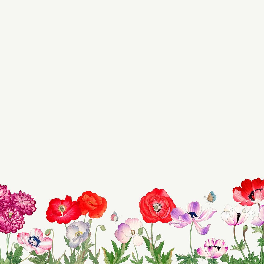 Anemone flowers border background. Remixed by rawpixel.