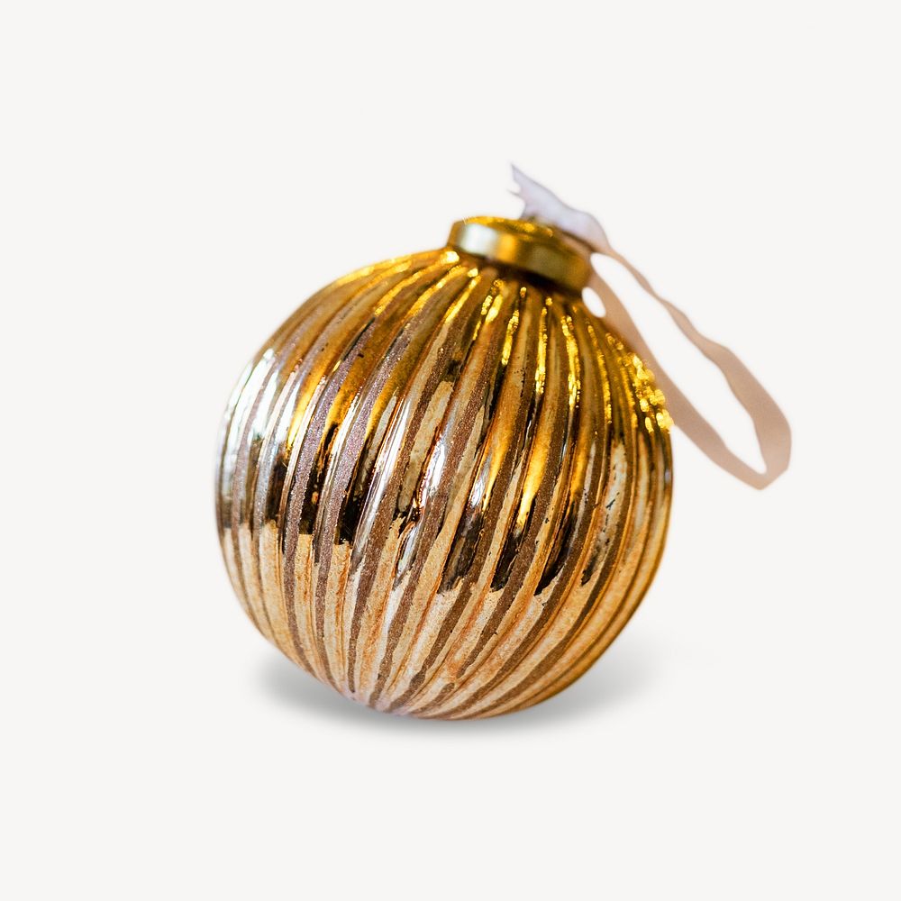 Gold bauble christmas ornament, isolated image