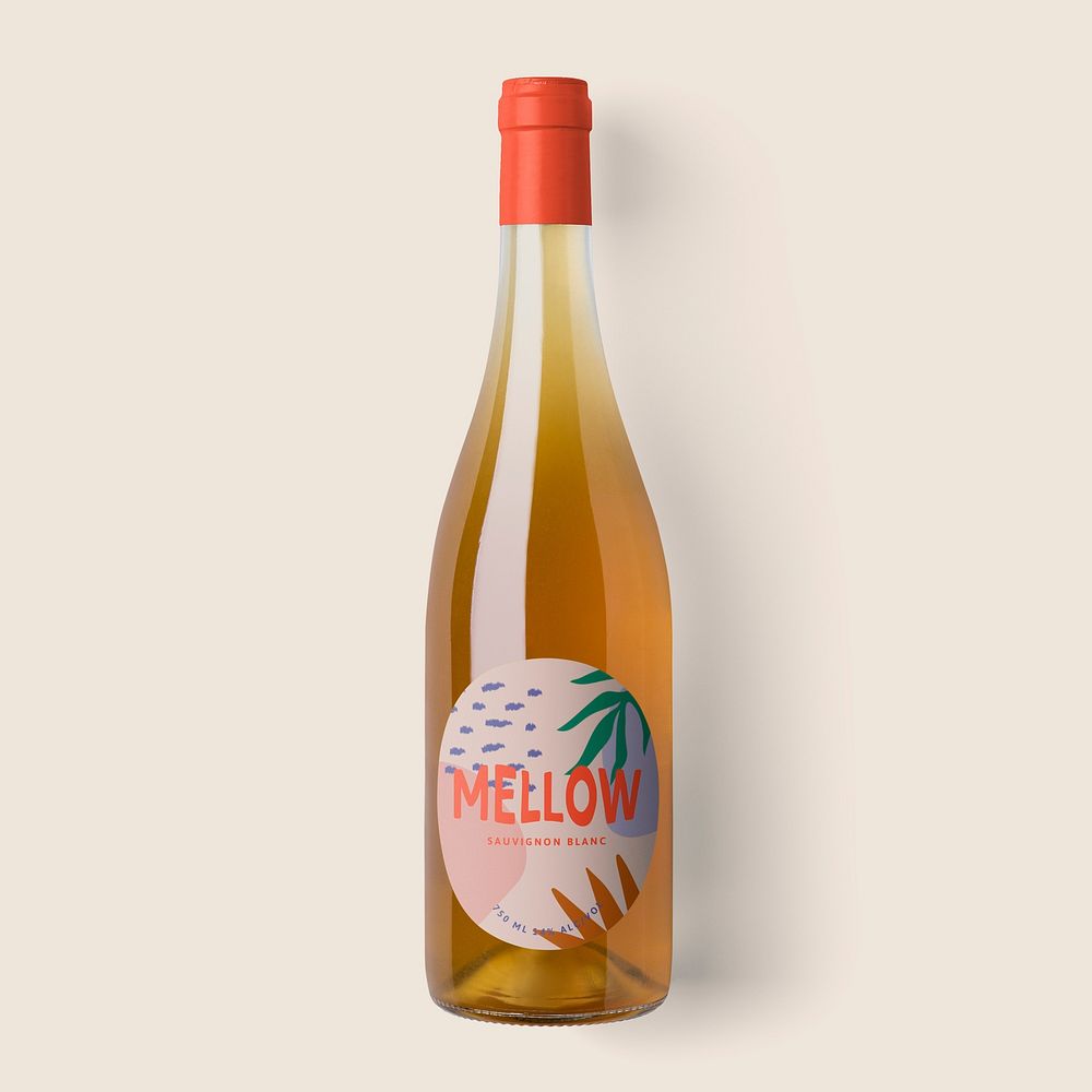 Orange wine bottle mockup, aesthetic packaging psd