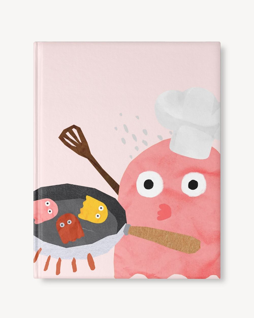 Cute pink hardcover book, cooking monster character design