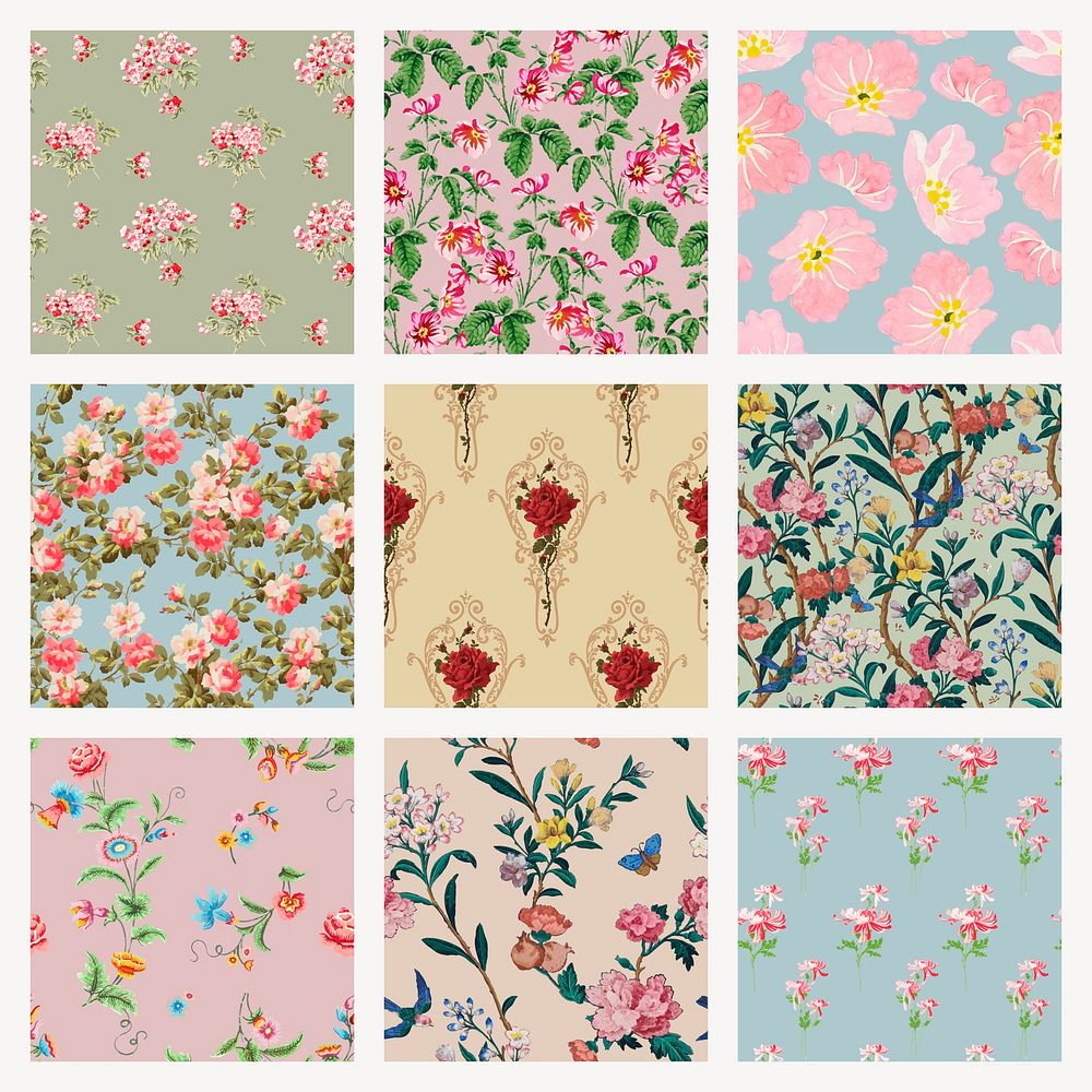 Psd floral pattern vintage background set