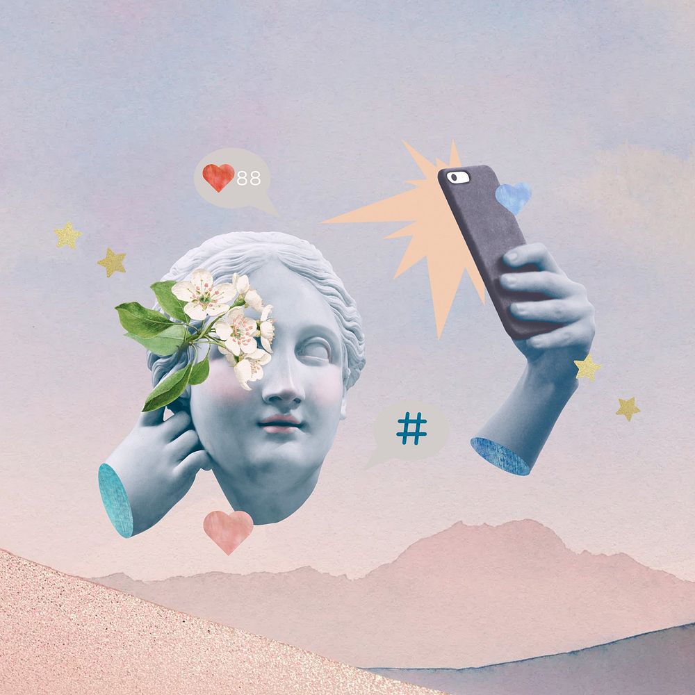 Greek Goddess selfie, social media addict remix