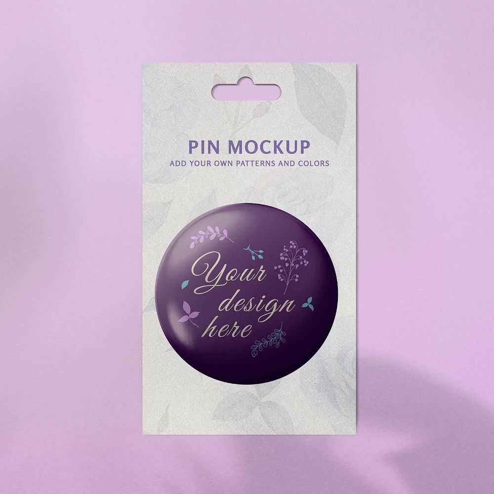 Fashion pin mockup psd, purple cute design 
