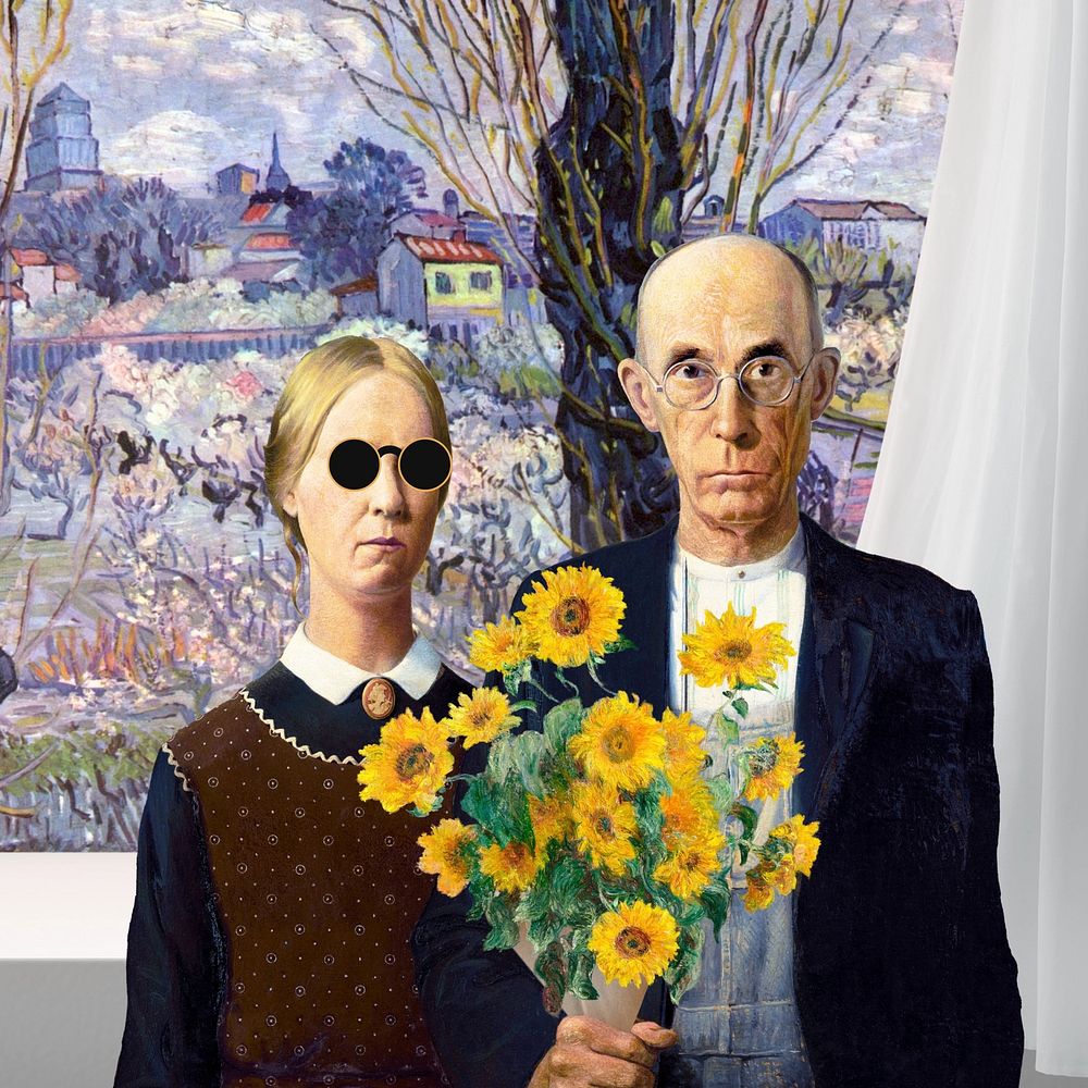 American Gothic art remix. Remixed by rawpixel.