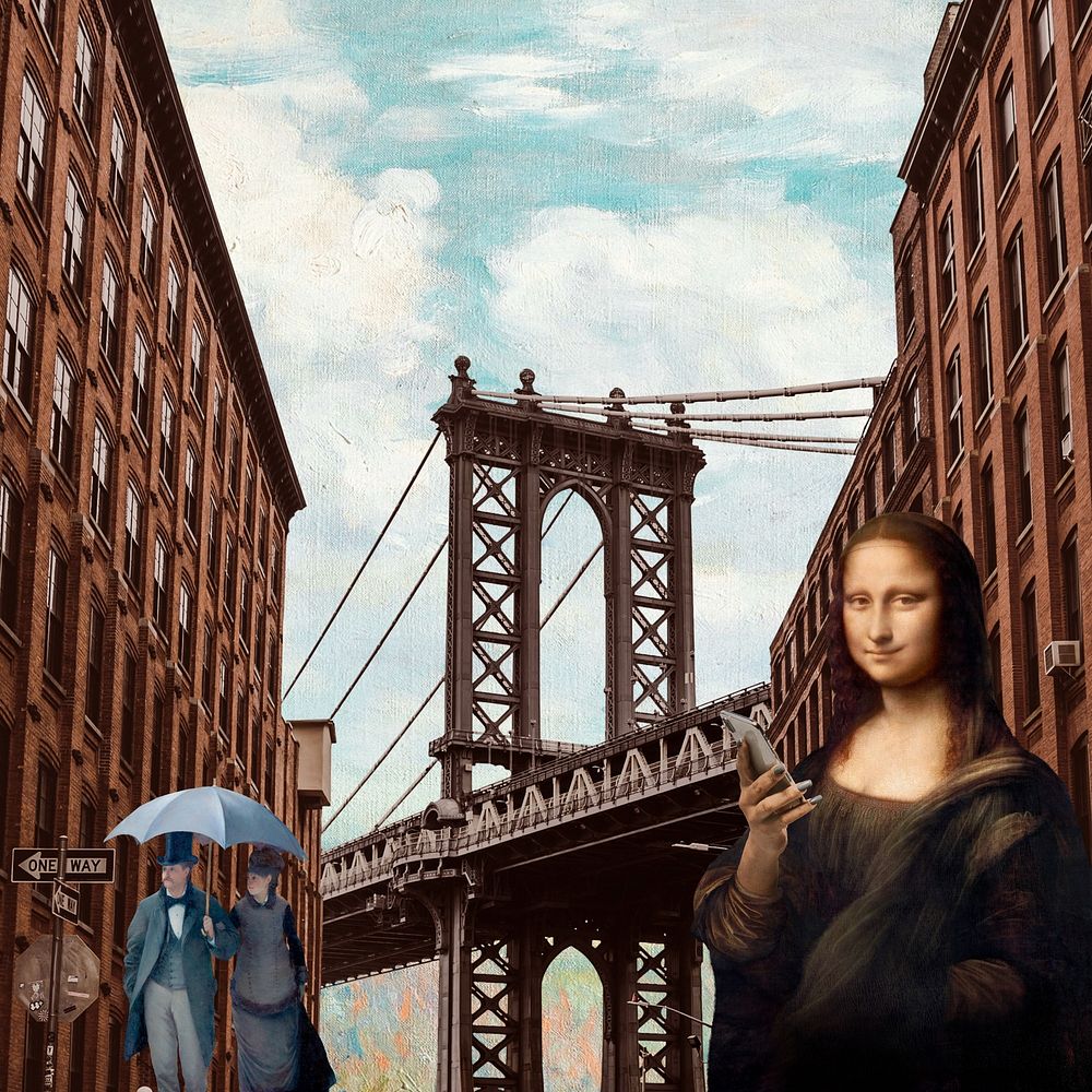 Manhattan Bridge, Mona Lisa art remix. Remixed by rawpixel.