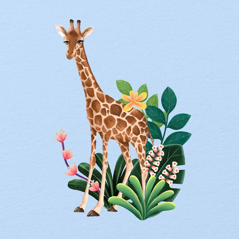 Cute giraffe wildlife background, blue design