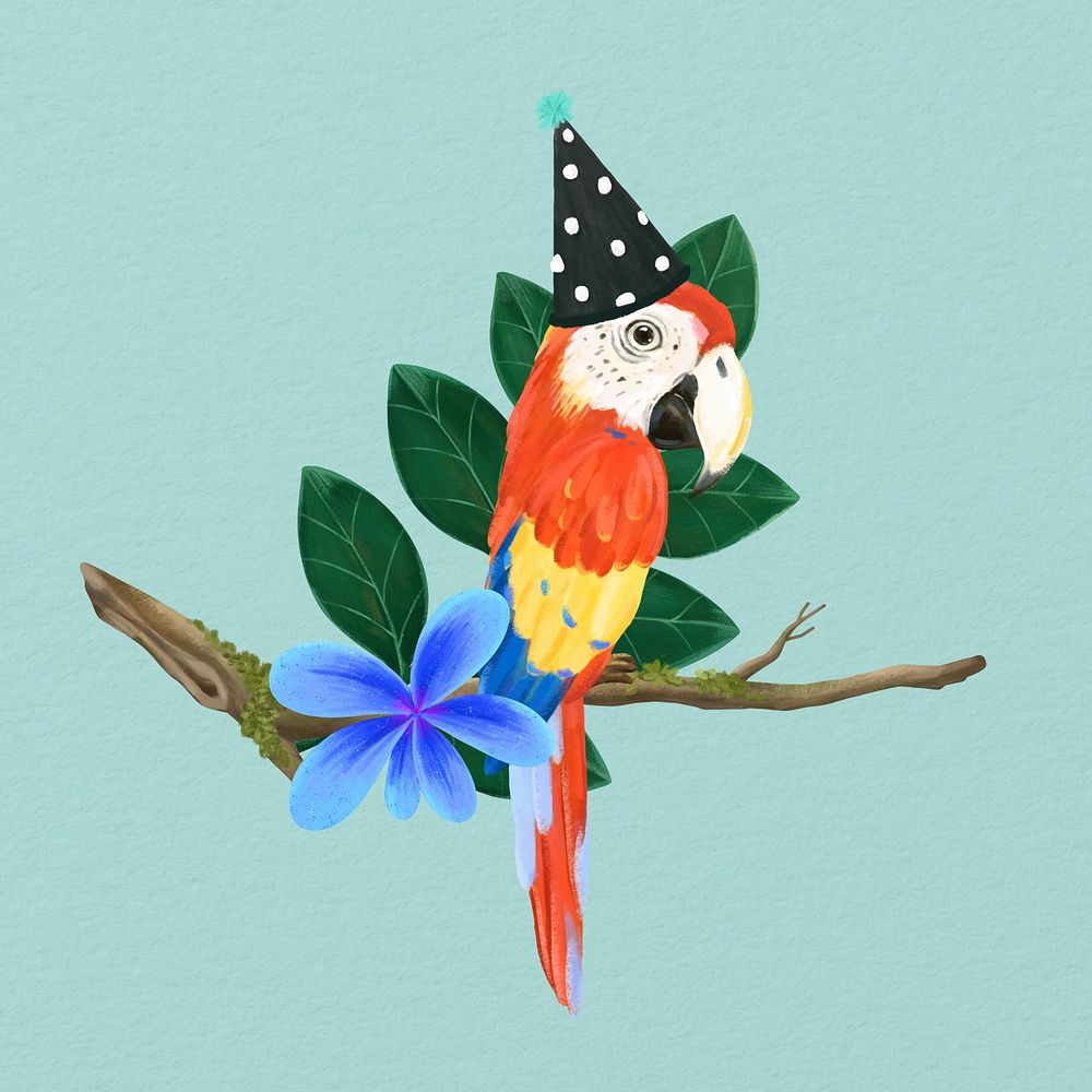 Birthday macaw bird illustration, green design