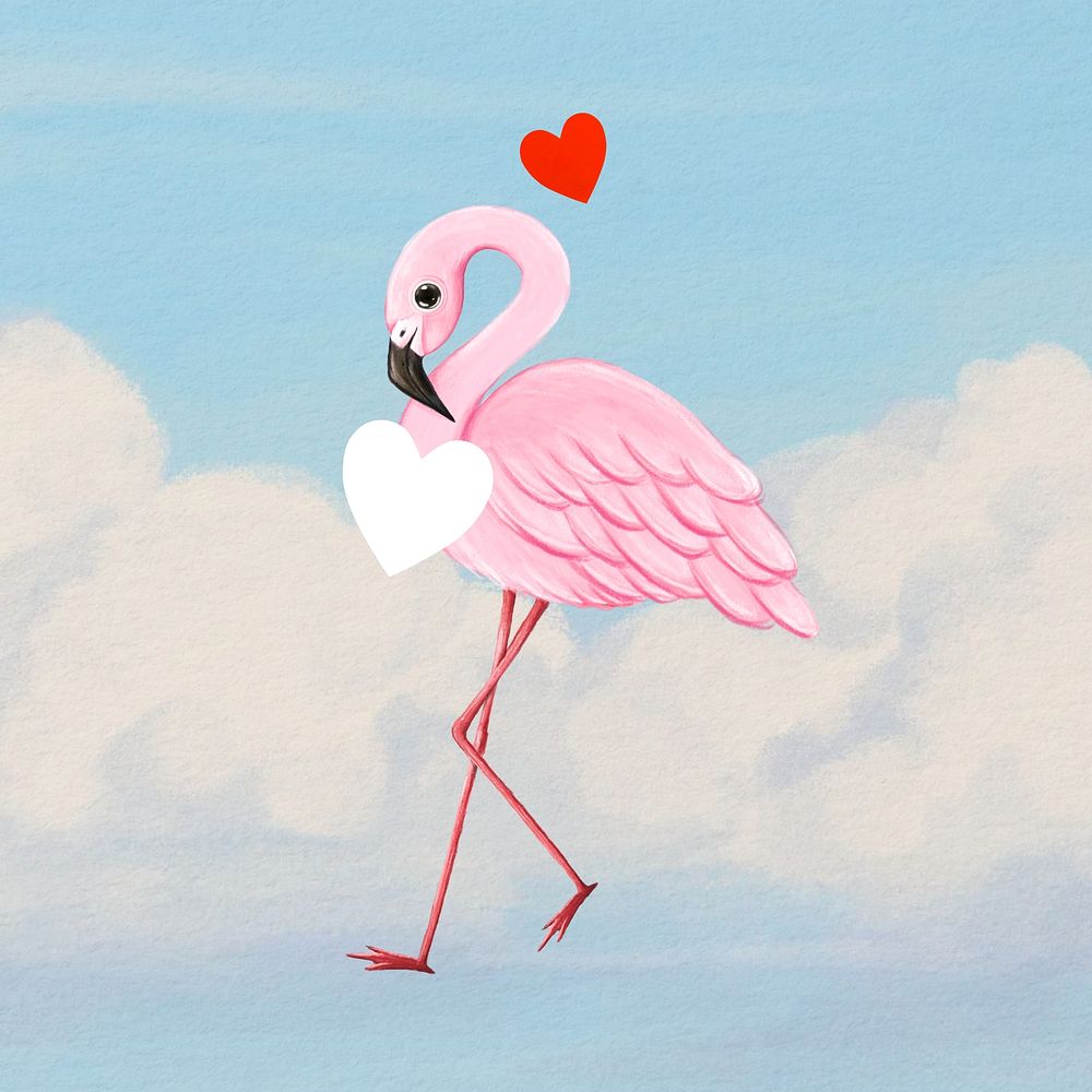 Cute flamingo background, blue sky design