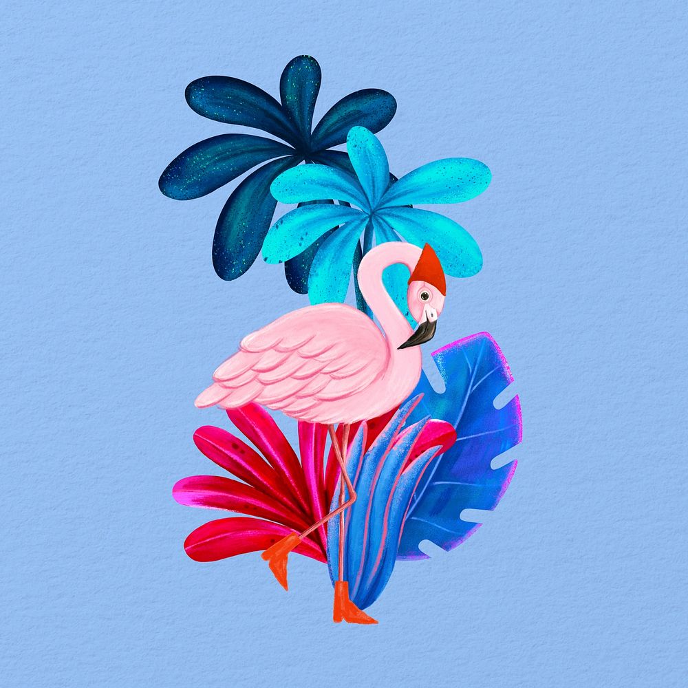 Cute flamingo background, blue drawing design