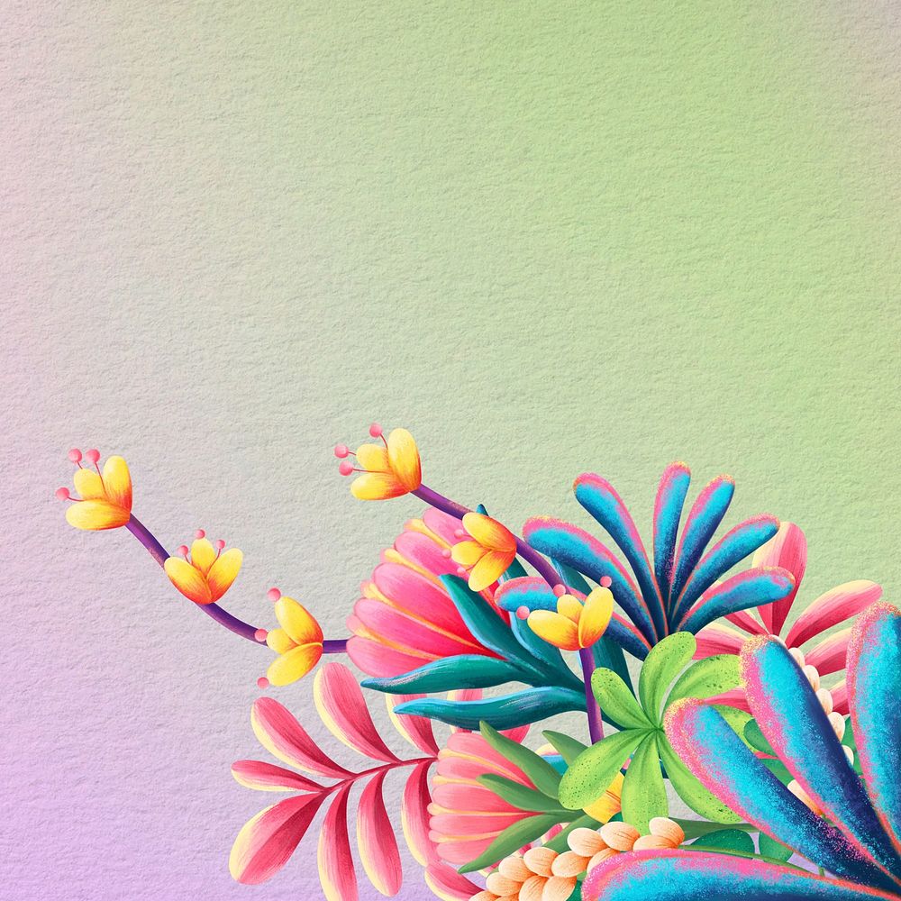 Colorful flowers background, tropical gradient design