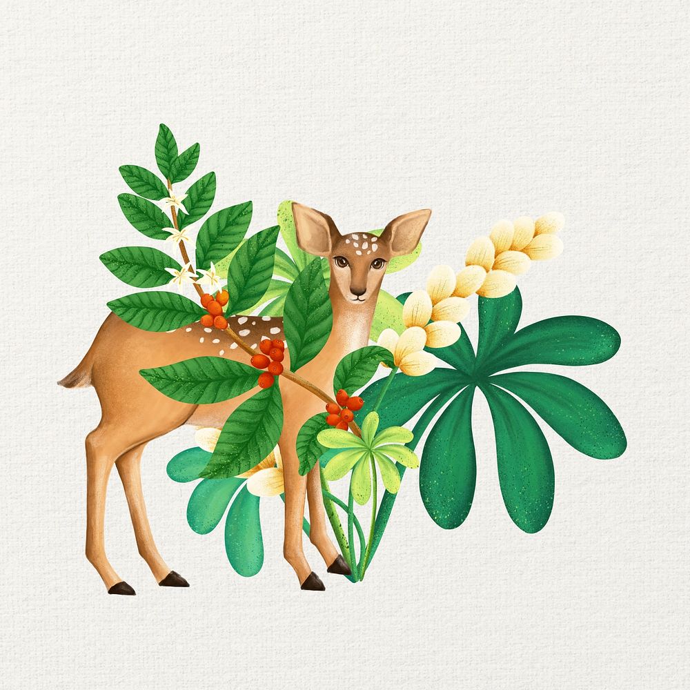 Deer illustration, floral drawing design