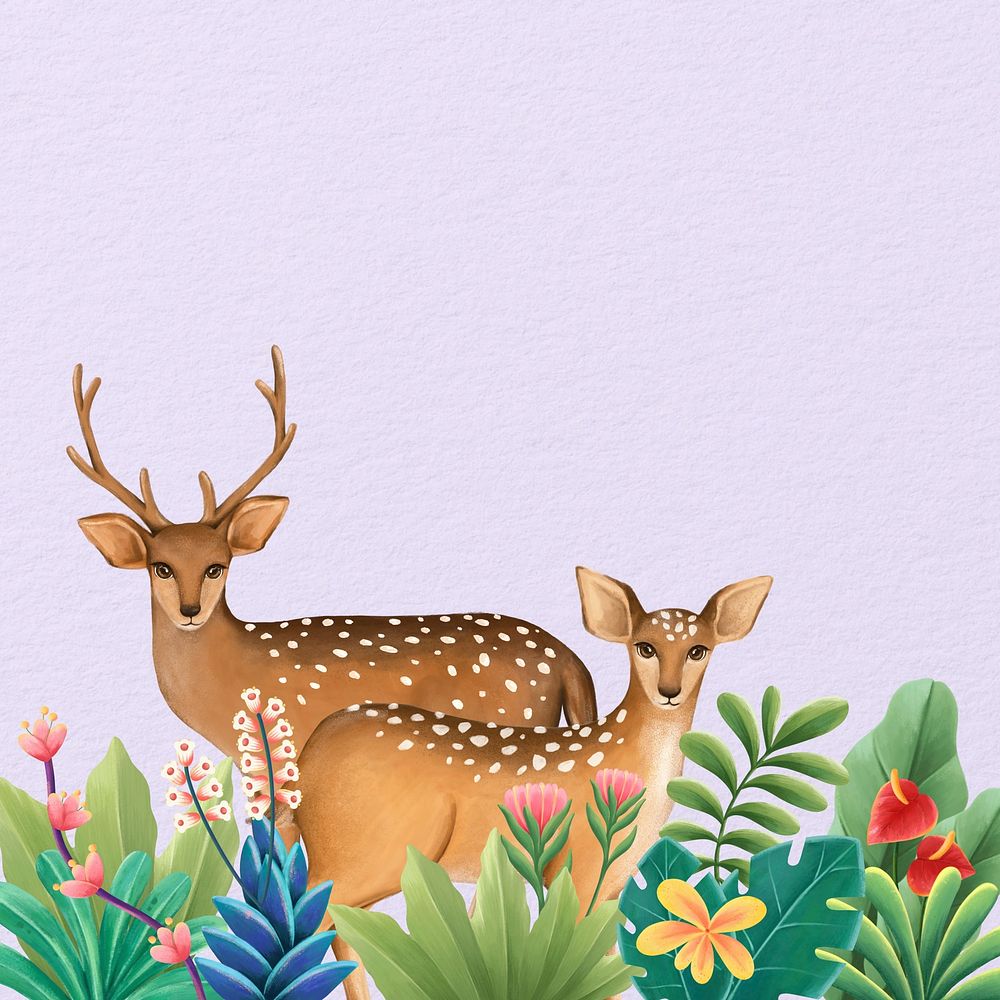 Deer background, purple floral drawing design