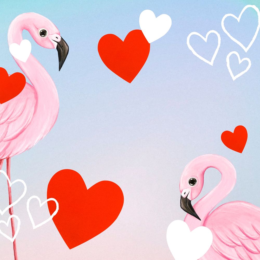 Cute flamingo border background, heart design