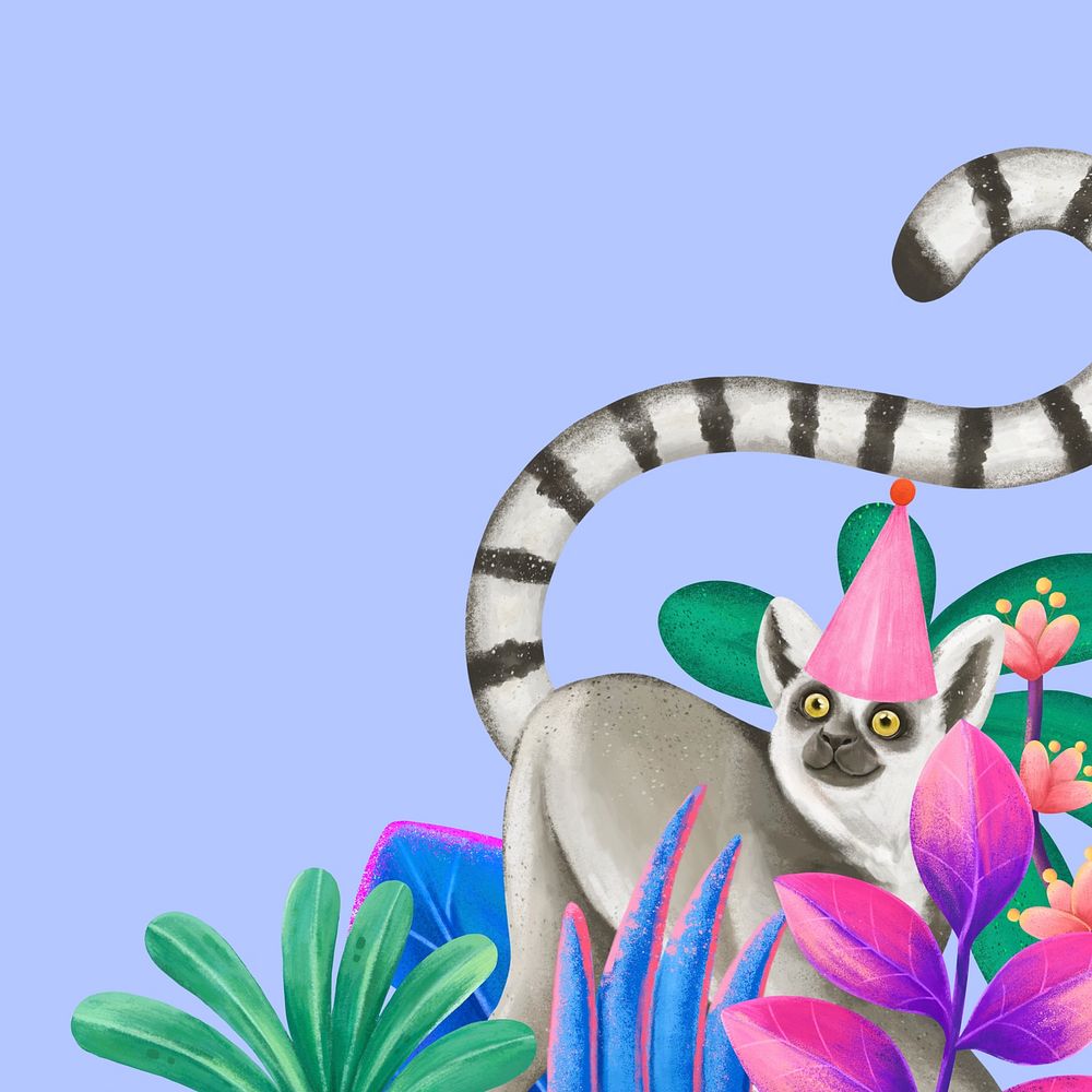 Cute wildlife blue background, lemur design