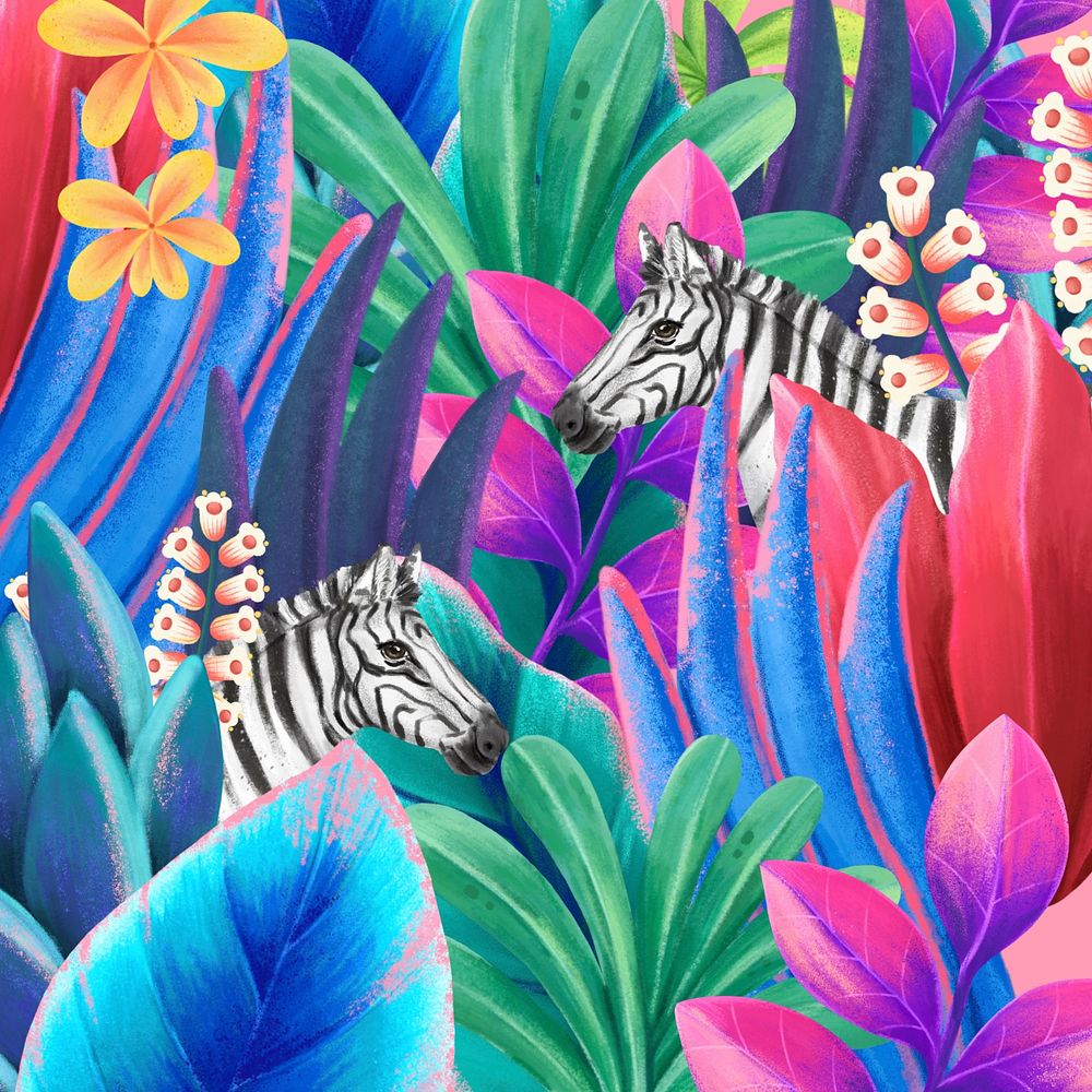 Cute zebra background, colorful leaf design