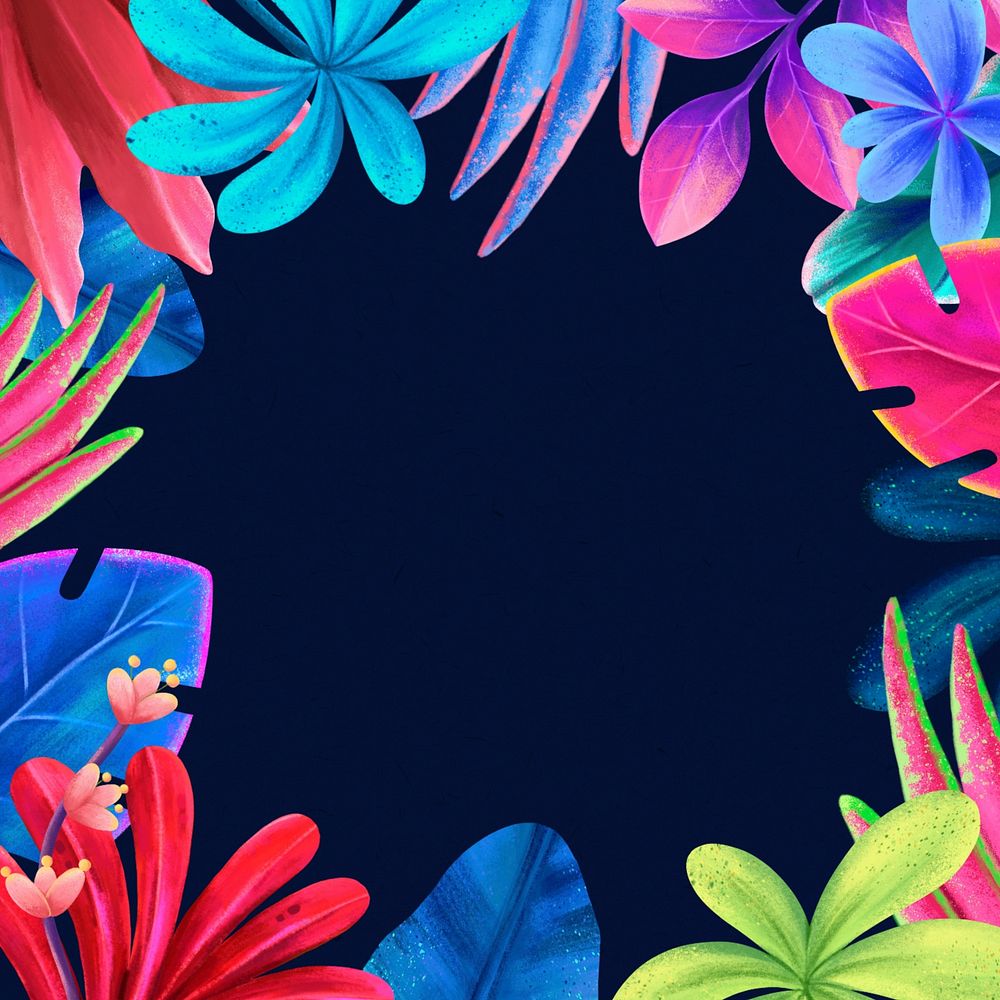 Colorful tropical frame background, dark design