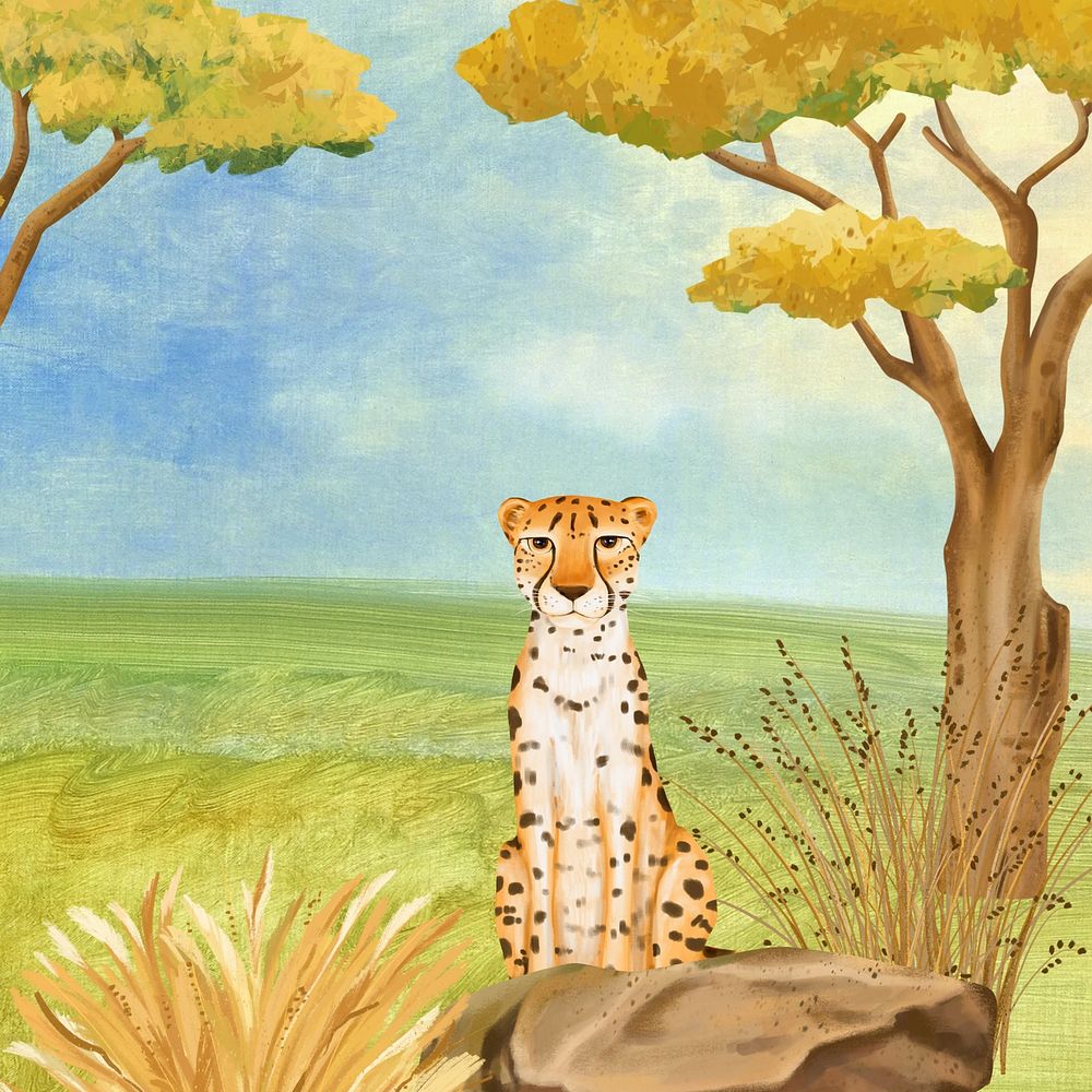 Cute cheetah background, blue sky drawing design