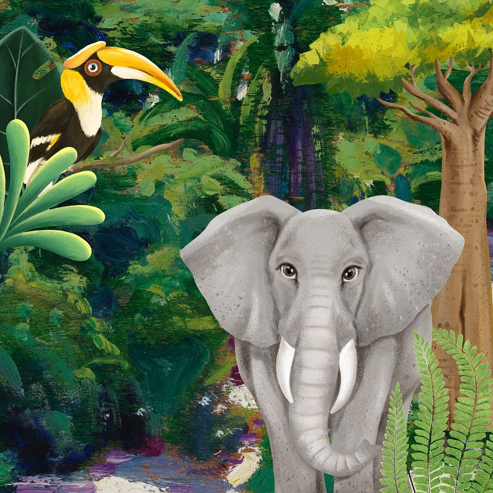 Jungle animals background, drawing design