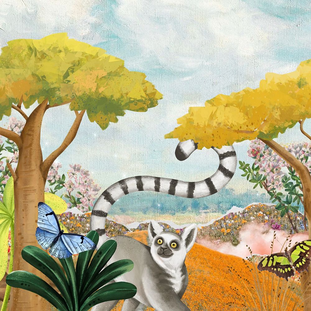 Cute wildlife background, blue sky & lemur design