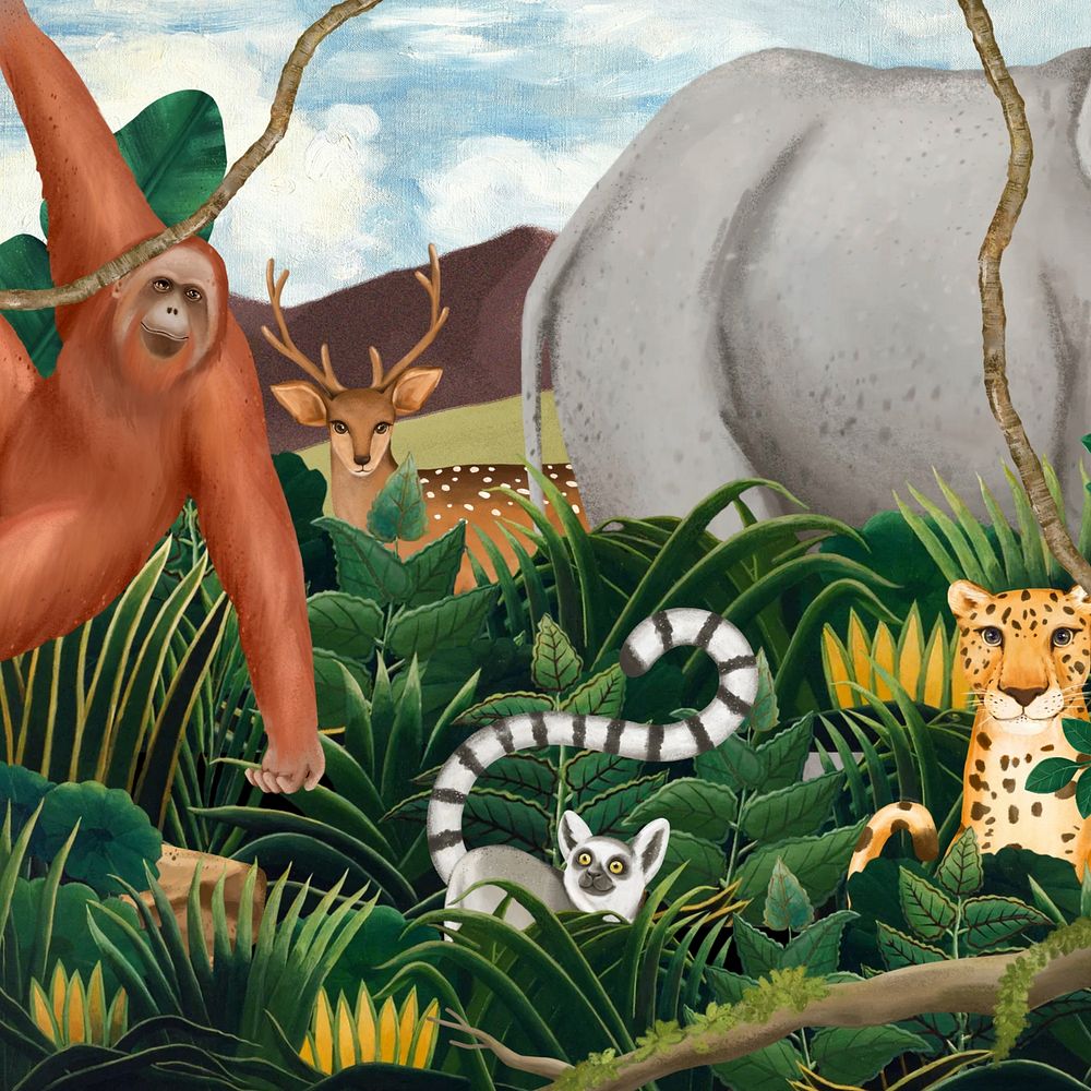 Jungle animals background, drawing design