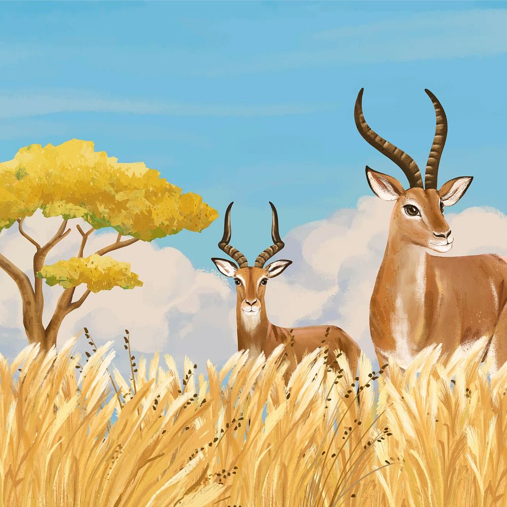 Savanna wildlife background, drawing design