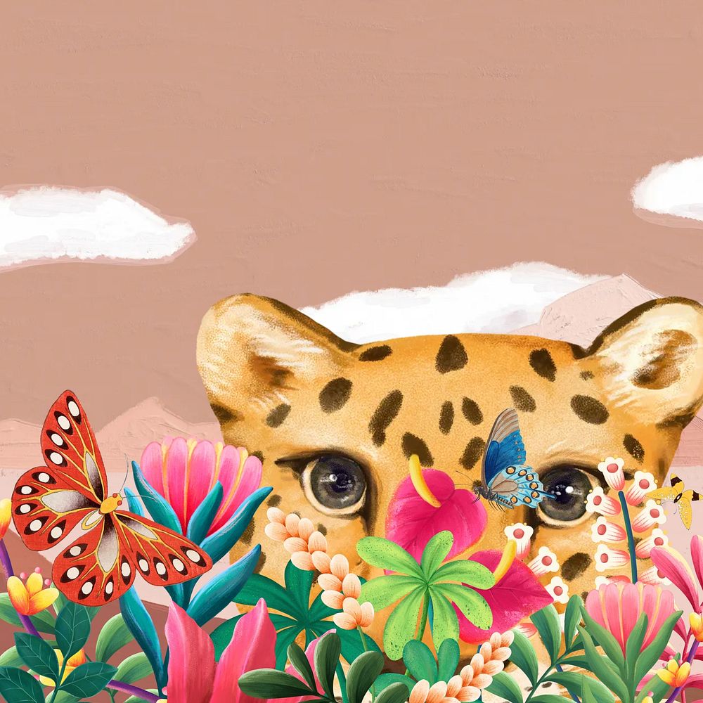 Cute leopard background, floral brown design