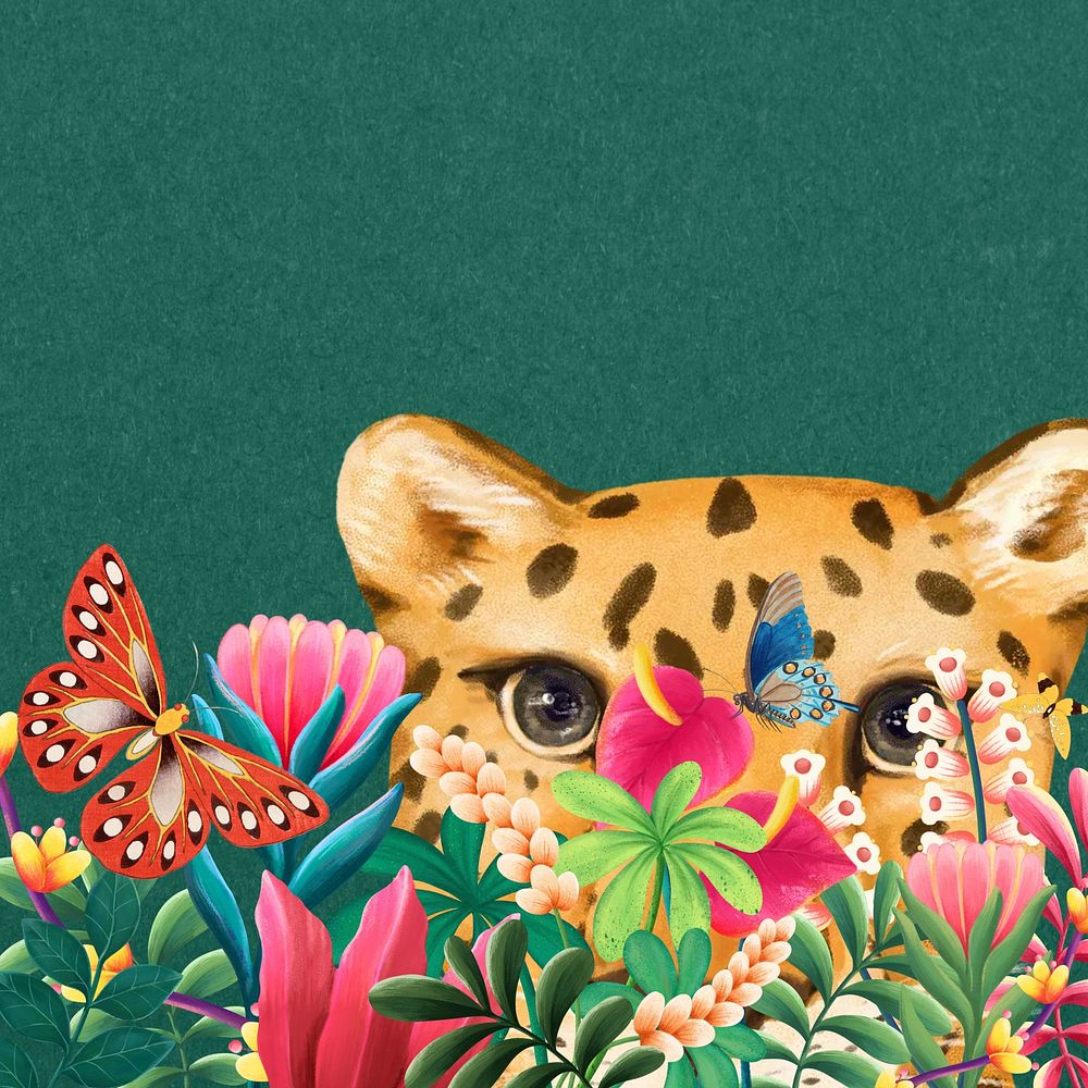 Cute leopard background, floral green design
