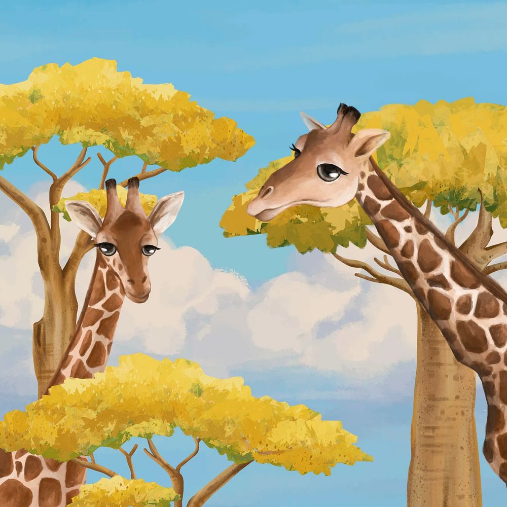 Cute giraffe background, blue sky design