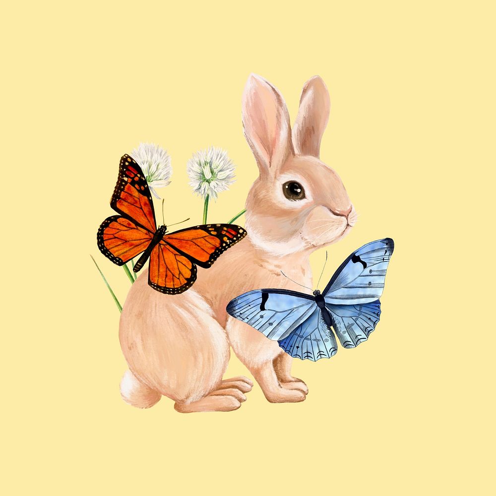 Cute rabbit illustration, yellow drawing design