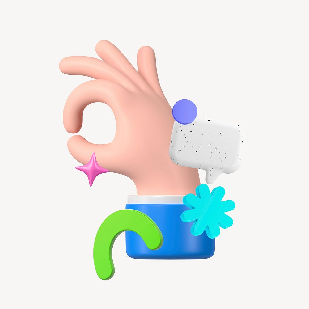 Okay hand, 3D rendering icon graphic