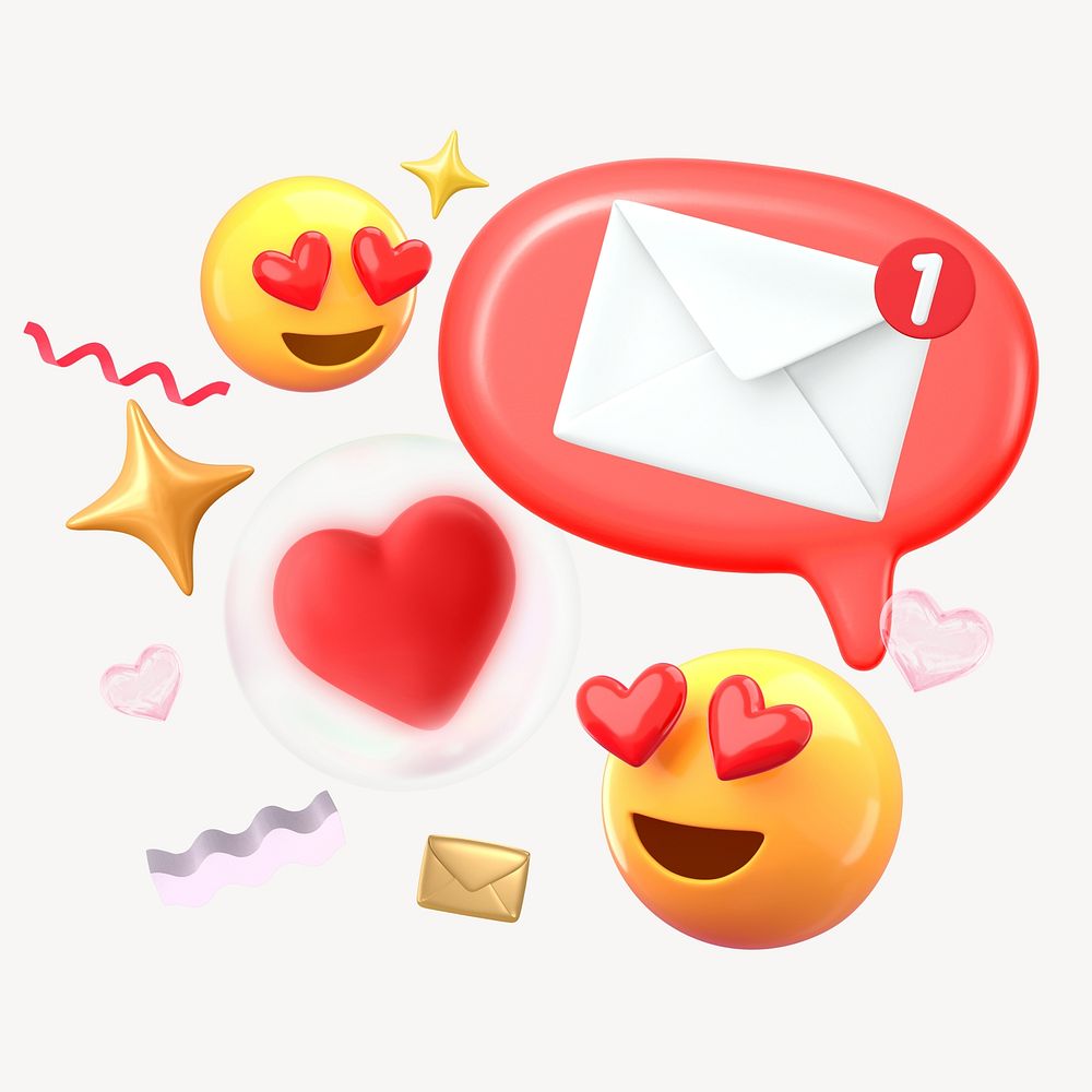 3D in love emoticons, new message illustration