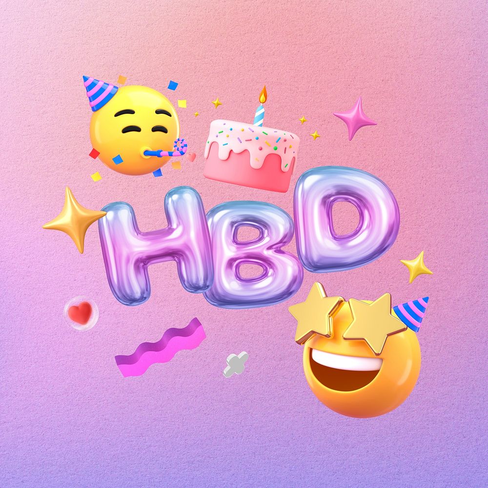 3D birthday party emoticons, celebration illustration